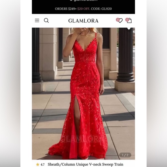 Red V Neck Train Hoco/Prom Dress - Picture 1 of 7